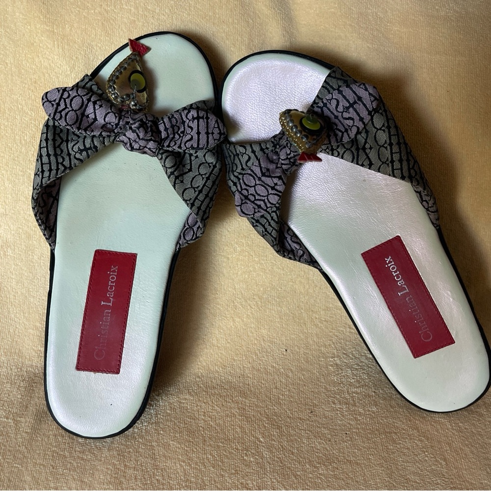 Christian Lacroix Black and Gray Wedge Shoes with Stylish Bow